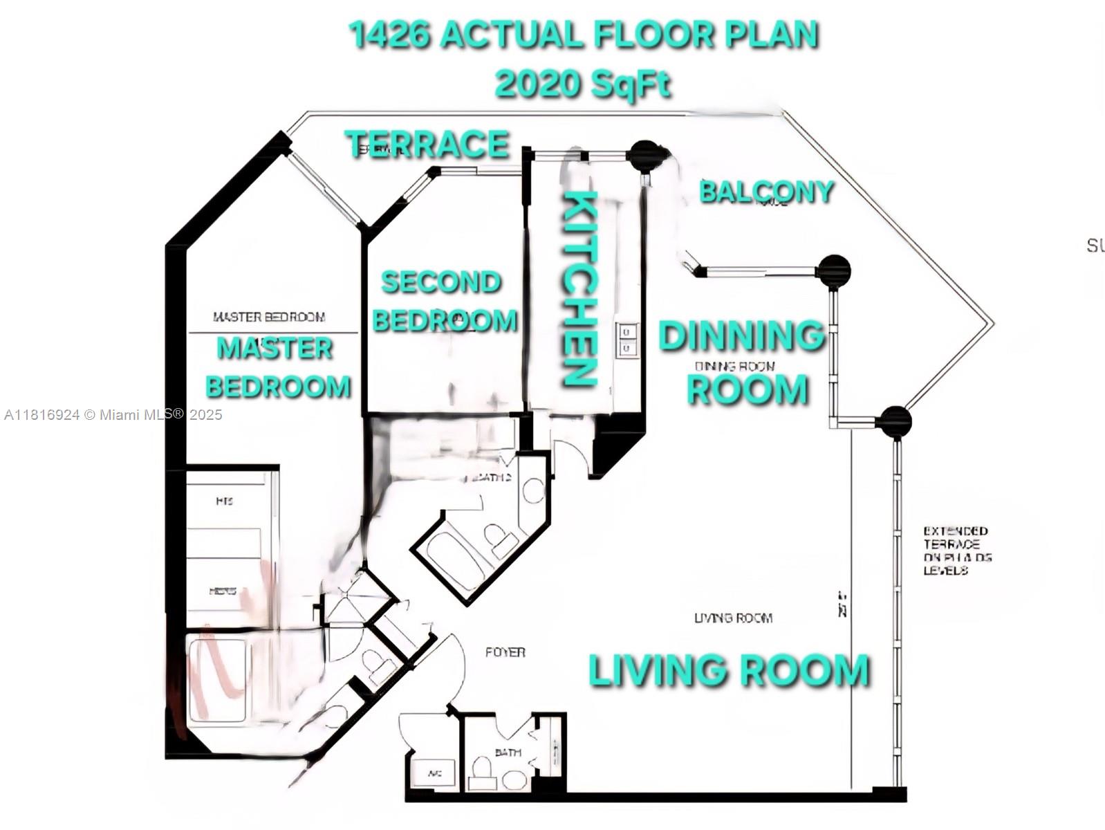 Photo of 16445 Collins Ave (Direct Ocean View /Corner Unit)  #1426, Sunny Isles Beach, Florida, 33160 - Current Floor Plan
