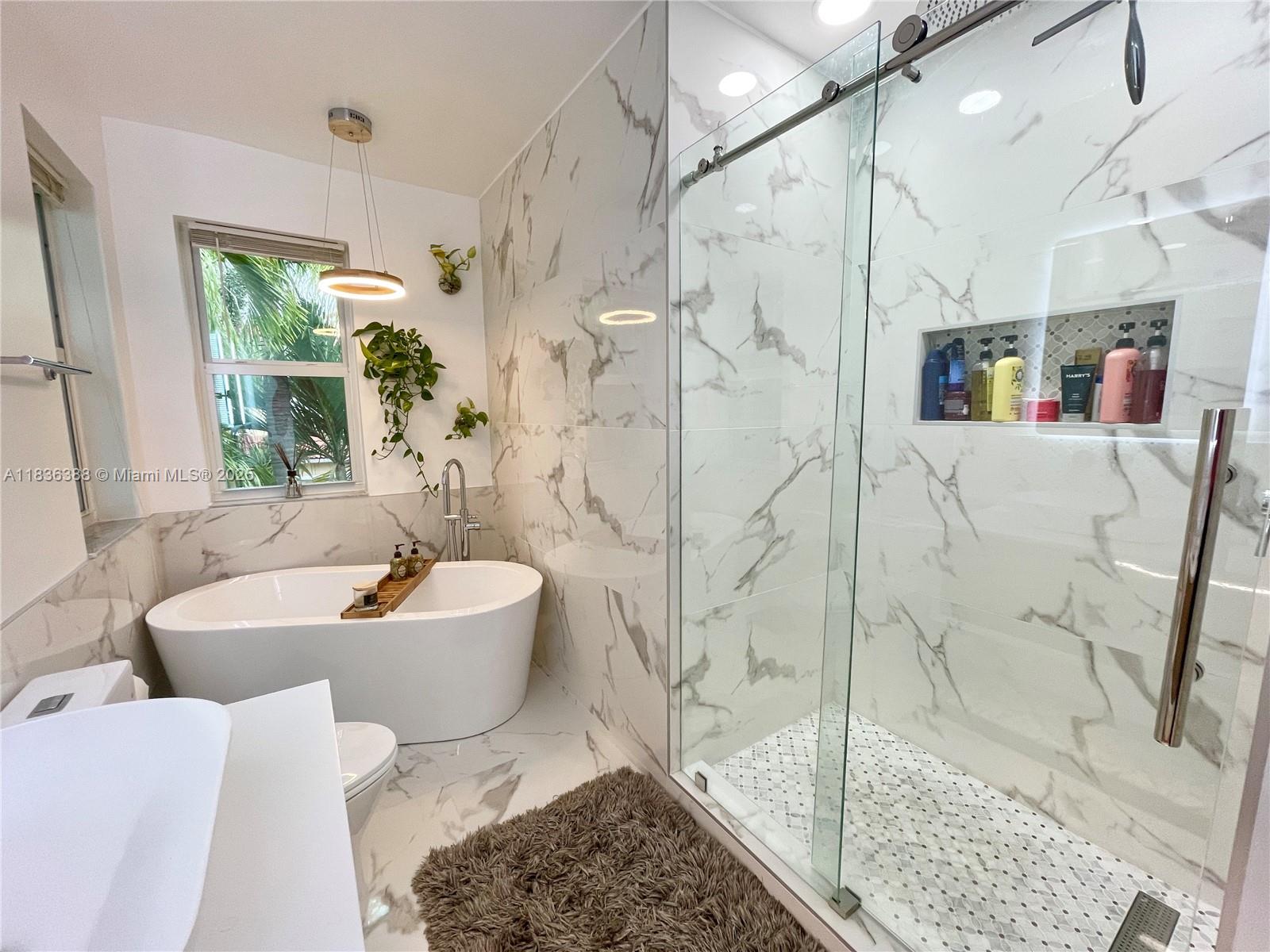 Photo of 1125 Papaya St  (1125), Hollywood, Florida, 33019 - Stand alone tub and rain shower with frameless shower doors