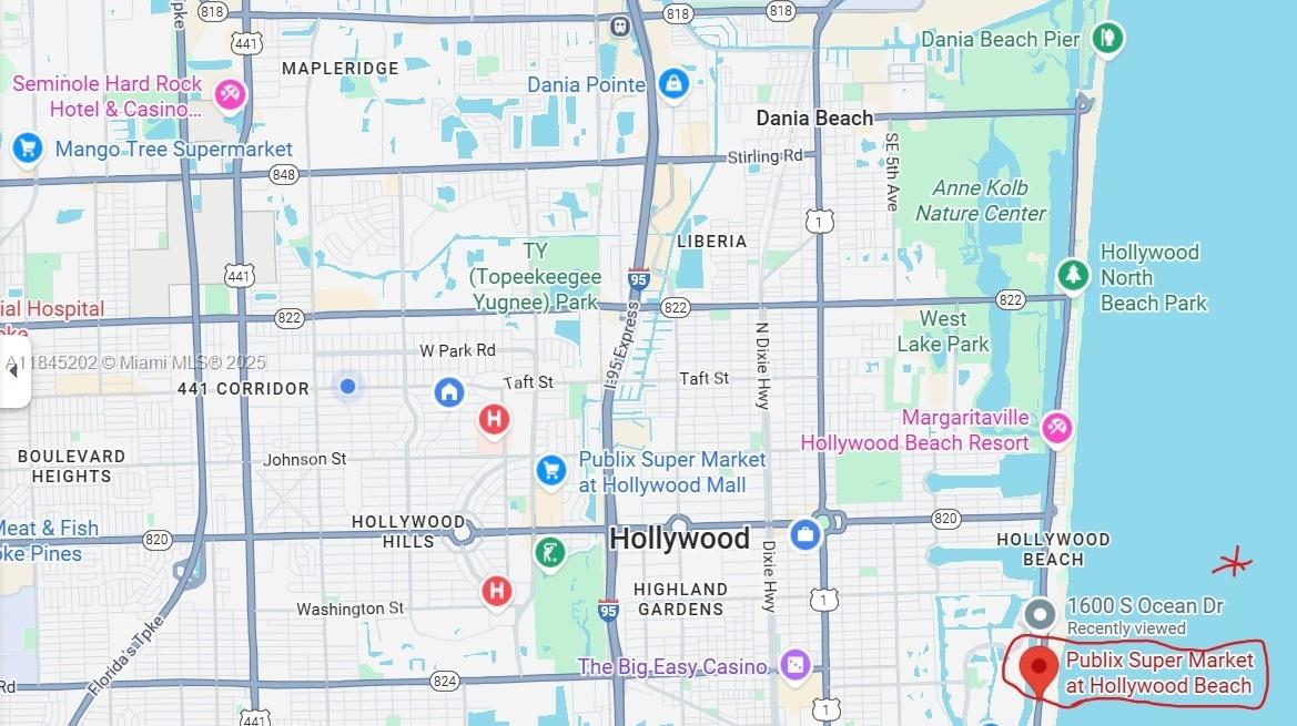 Photo of 1600 Ocean Dr  #7B, Hollywood, Florida, 33019 - Map of location of Publix to building 6 min away