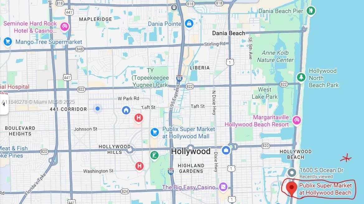 Photo of 1600 Ocean Dr  #7B, Hollywood, Florida, 33019 - Map of location of Publix to building 6 min away