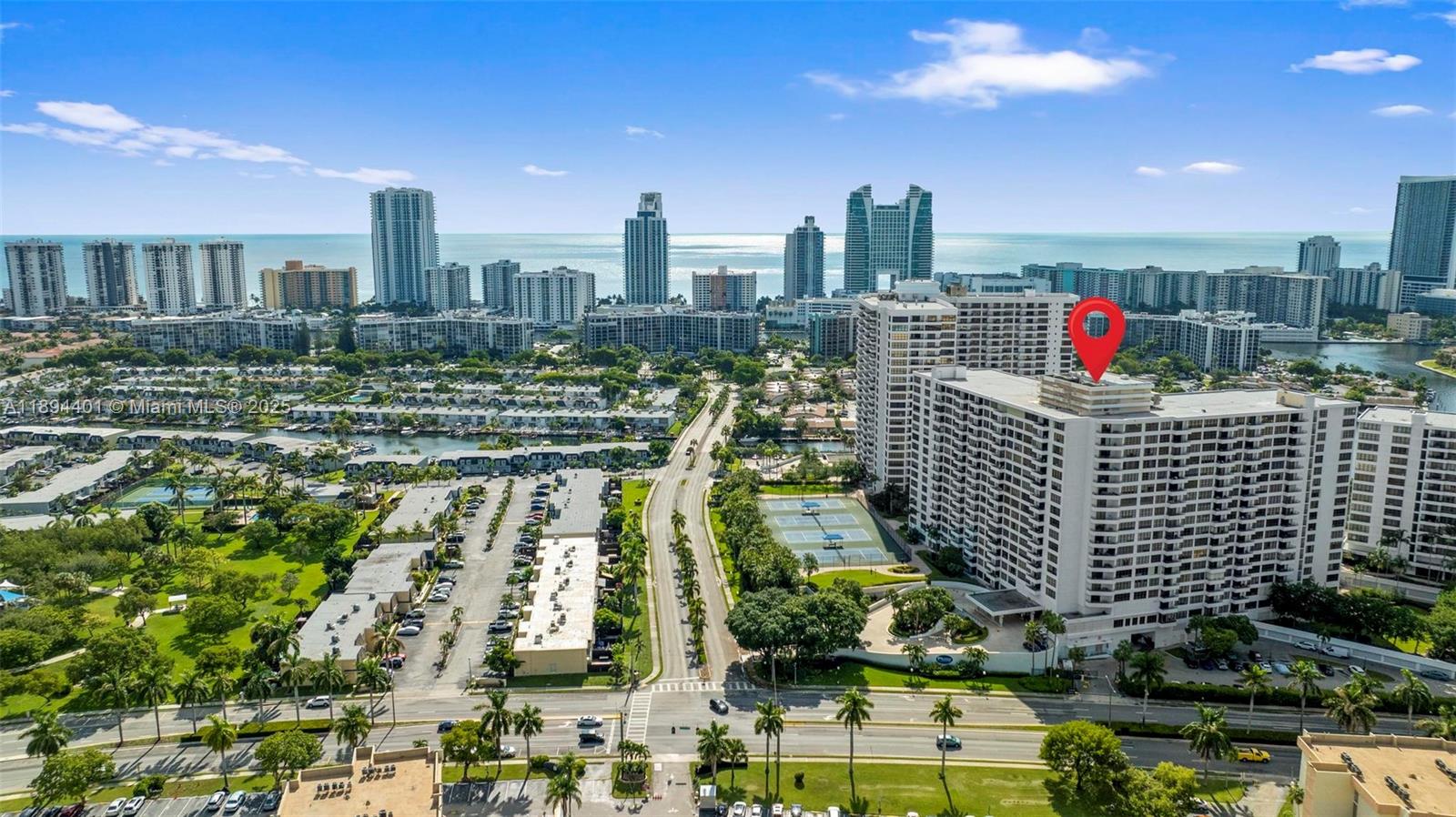 Photo of 600 Three Islands Blvd  #317, Hallandale Beach, Florida, 33009 - Overview of building 600 with views of the Hallandale Beach skyline