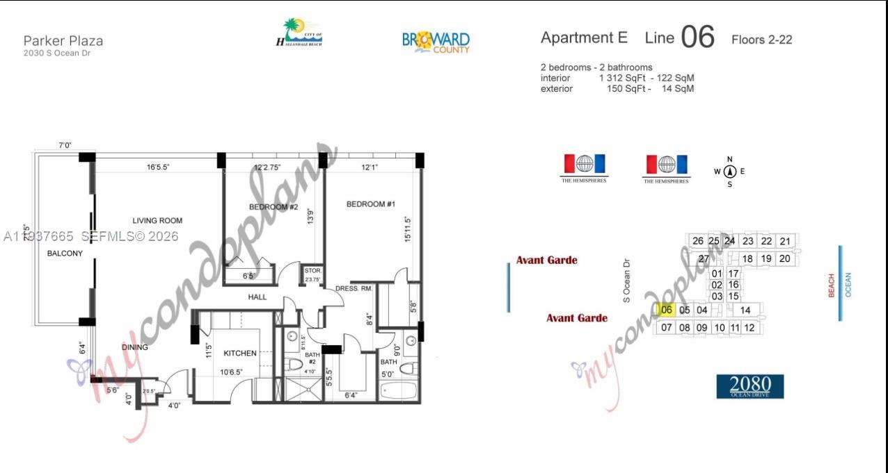 Photo of 2030 Ocean Dr  #506, Hallandale Beach, Florida, 33009 - typical floor plan