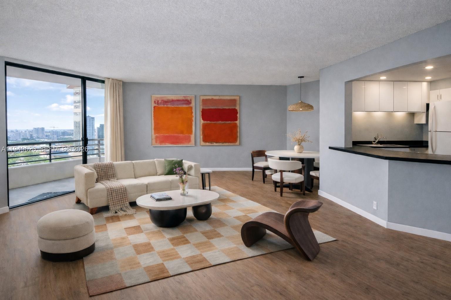 Photo of 3300 191st St  #1915, Aventura, Florida, 33180 - Recreating image using AI. Unit features original carpet and is decorator-ready