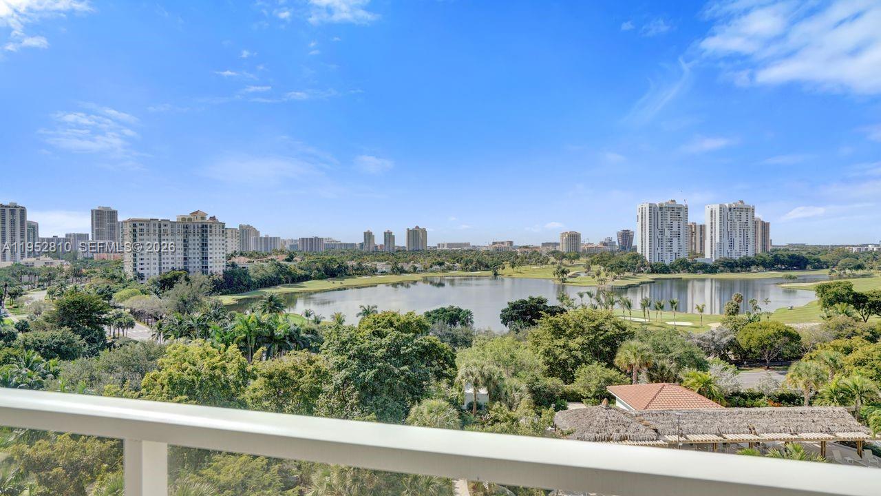 Photo of 20281 Country Club Dr  #809, Aventura, Florida, 33180 - Eye level lake views from the balcony.