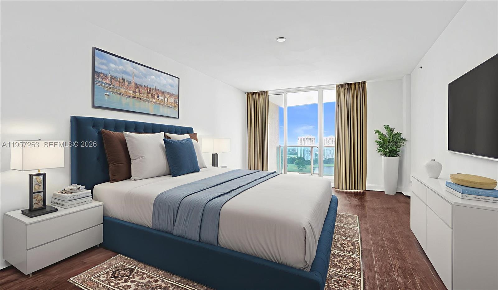 Photo of 20201 Country Club Dr  #1808, Aventura, Florida, 33180 - Staged master bedroom.