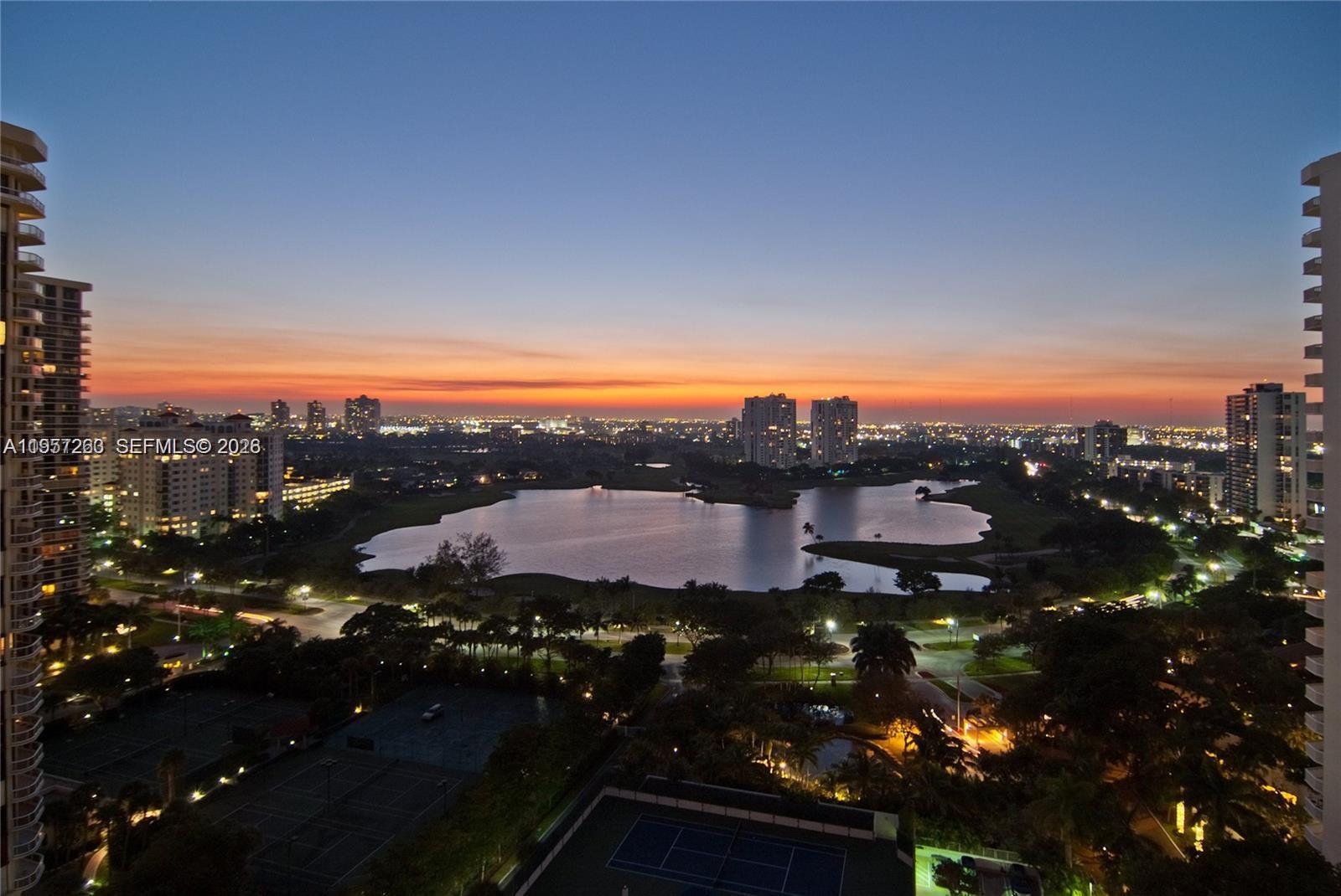 Photo of 20201 Country Club Dr  #1808, Aventura, Florida, 33180 - Night view of the lake.