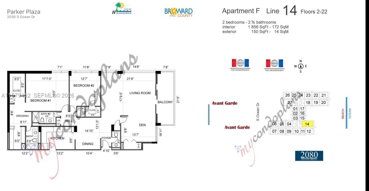 Photo of 2030 Ocean Dr #1614, Hallandale Beach, Florida, 33009 - typical floor plan