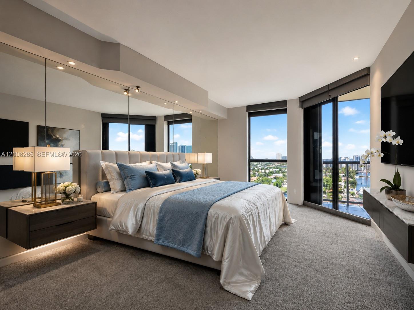Photo of 3640 Yacht Club Dr  #1602, Aventura, Florida, 33180 - Main Bedroom.Virtually Staged.Only Furniture & Ornaments