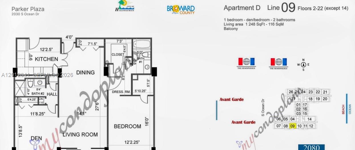 Photo of 2030 Ocean Dr  #309, Hallandale Beach, Florida, 33009 - TYPICAL FLOOR PLAN