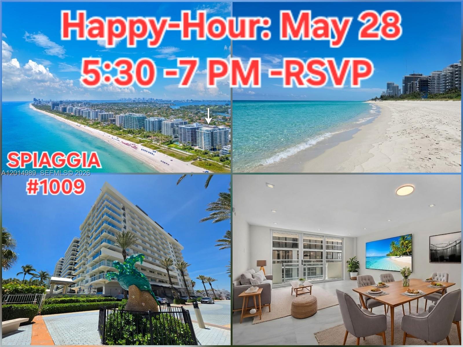 Photo of 9499 Collins Ave #1009, Surfside, Florida, 33154 - HAPPY-HOUR THURSDAY, MAY 28th5:30 PM – 7:00 PM