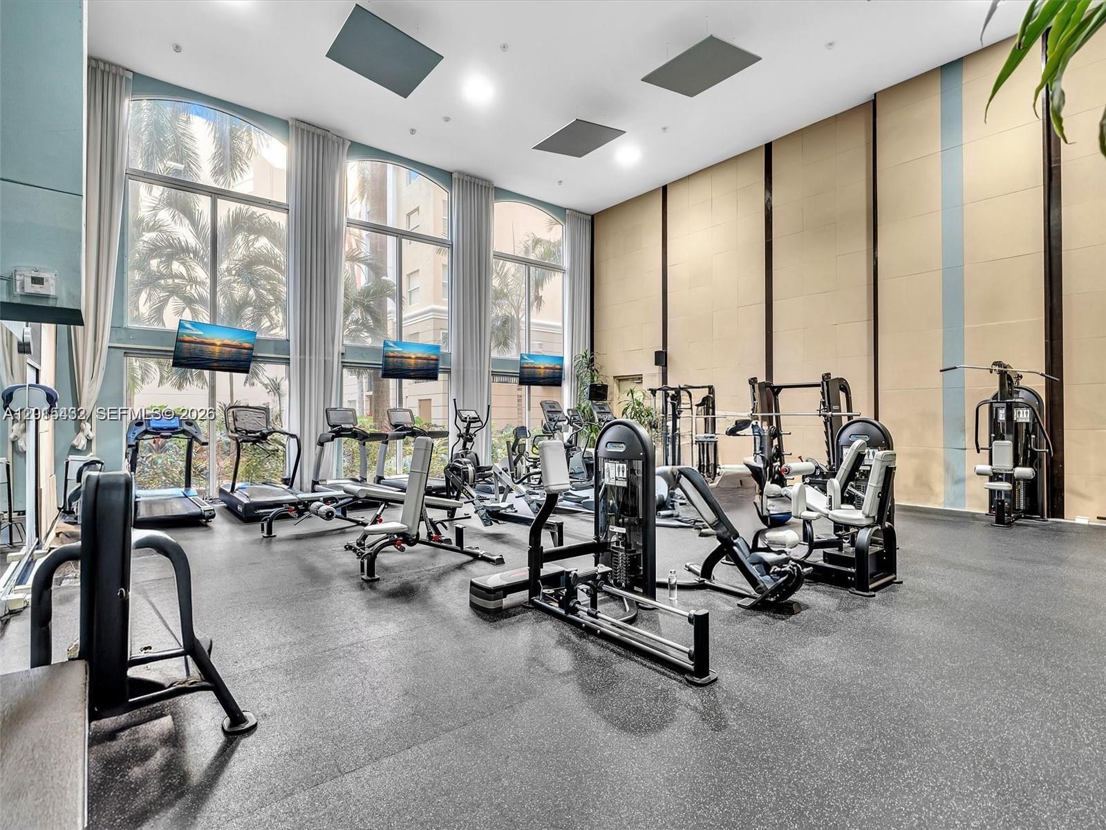 Photo of 17150 Bay Rd  #2620, Sunny Isles Beach, Florida, 33160 - Fully equipped gym,Honestly, you don’t even need a gym membership here—this fitness center has it all, including an exercise room, Pilates, and yoga classes, all included at no extra cost!