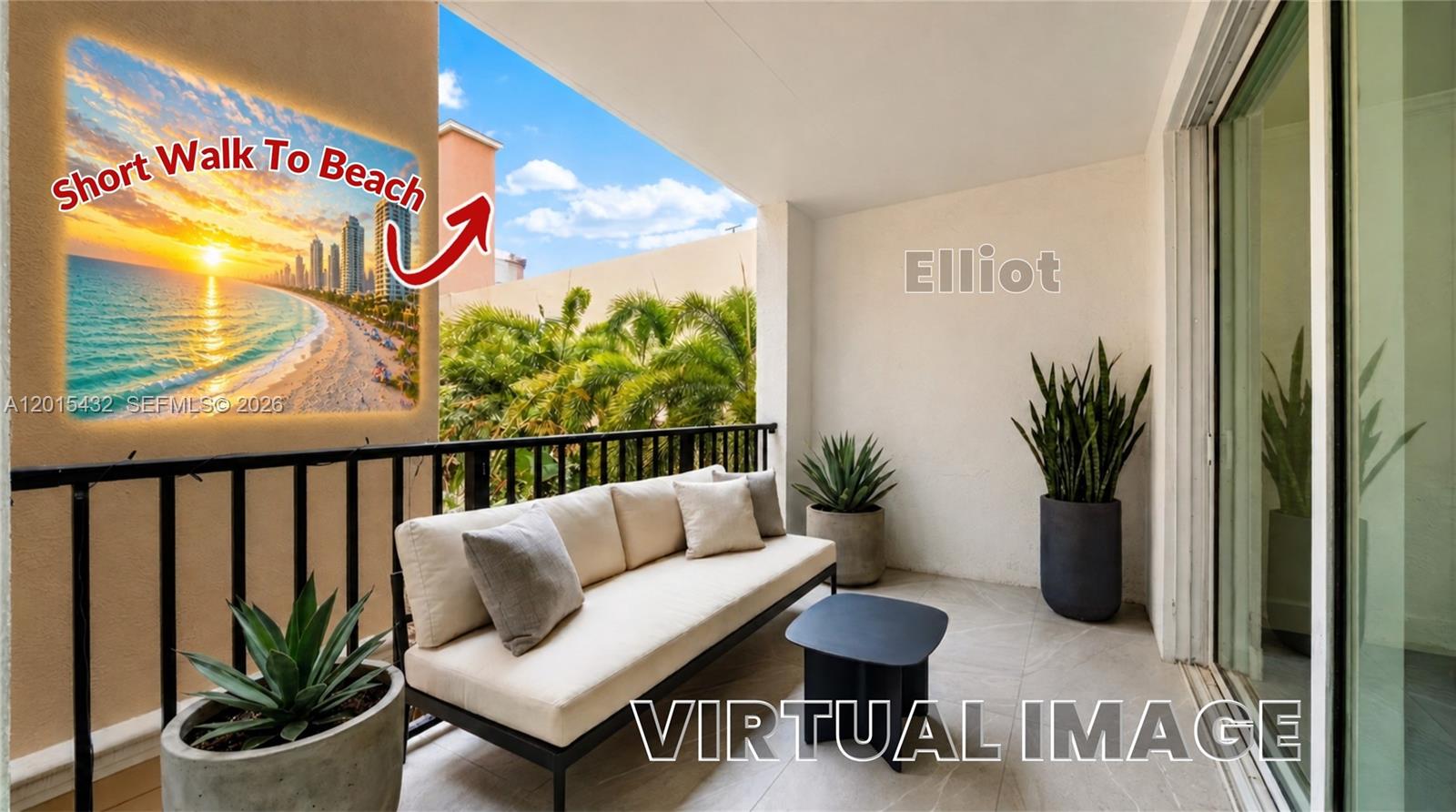Photo of 17150 Bay Rd  #2620, Sunny Isles Beach, Florida, 33160 - UNIT TERRACE. This photo is virtually staged; however, it is true that just behind this building lies a true paradise!