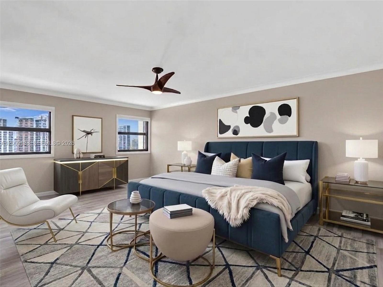 Photo of 1201 Ocean Dr  #802S, Hollywood, Florida, 33019 - Staged master bedroom