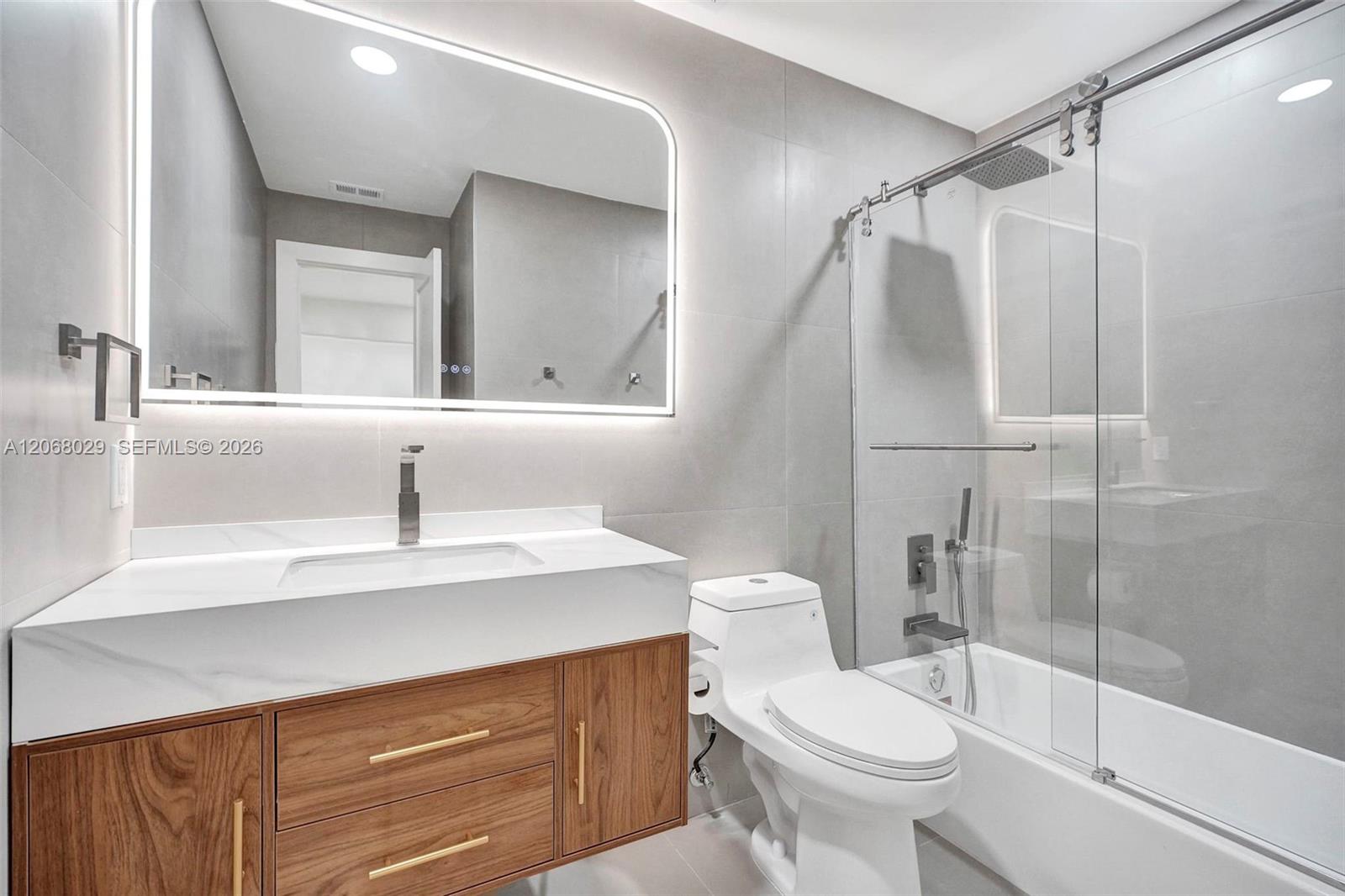 Second full bathroom, remodeled with led lighting.