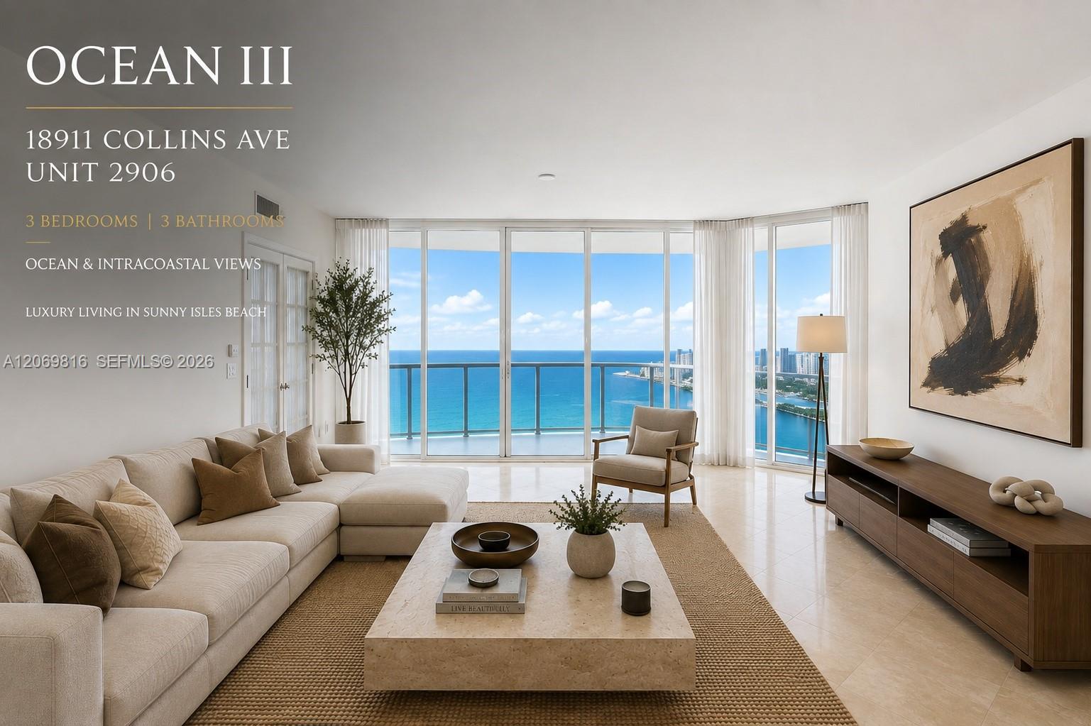 Photo of 18911 Collins Ave  #2906, Sunny Isles Beach, Florida, 33160 - staged living room