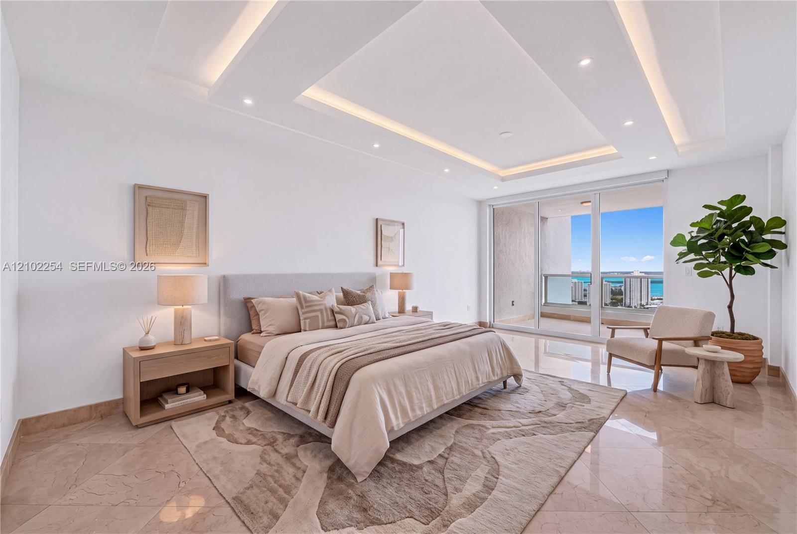 Master bedroom. Virtually staged. Furniture and décor are digitally added and are not included in the sale
